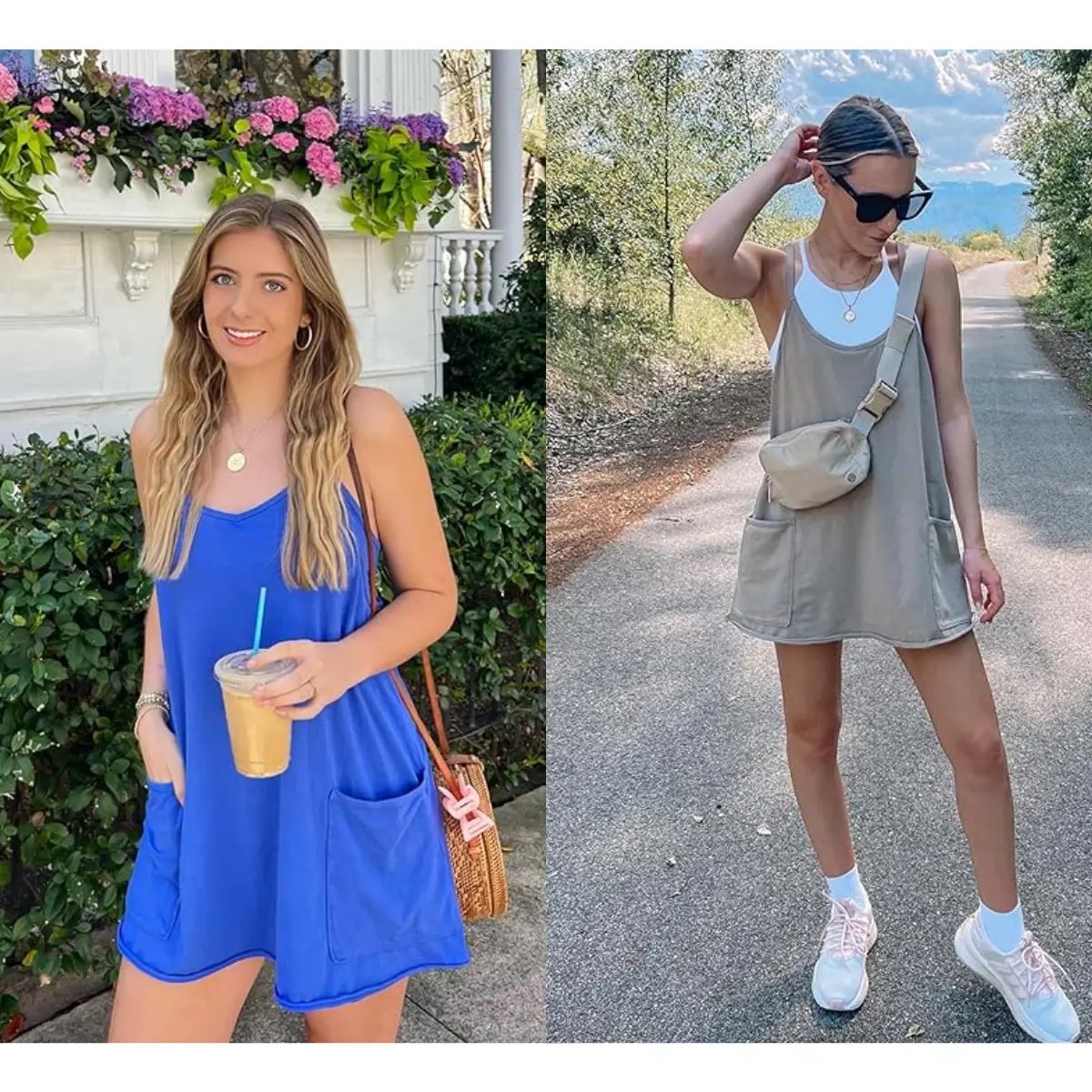 🔥 Women's Summer Sleeveless Mini Dress with Built-in Shorts V Neck Spaghetti Straps Athletic Shorts Tennis Dress with Pockets