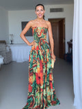 Elegant Wrap Neckline Abstract Print Maxi Dress