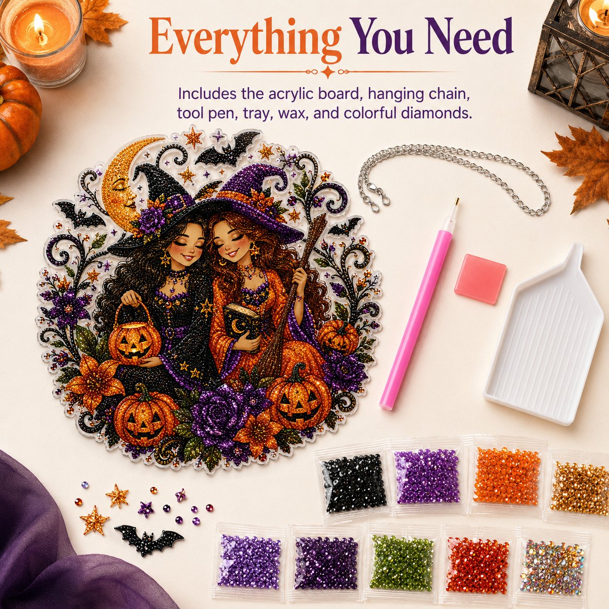 🔥Last Day 49% OFF - 🧙‍♀️🎃Halloween Witch Friendship Diamond Art Window Suncatcher(📦Buy 2 Free Shipping)