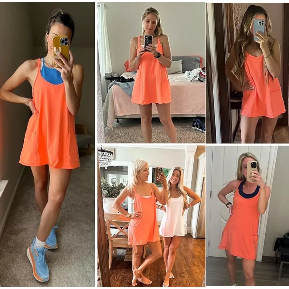 🔥 Women's Summer Sleeveless Mini Dress with Built-in Shorts V Neck Spaghetti Straps Athletic Shorts Tennis Dress with Pockets