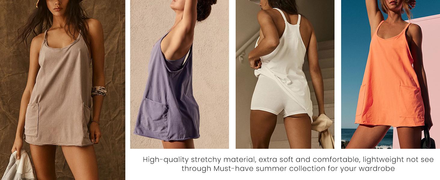 🔥 Women's Summer Sleeveless Mini Dress with Built-in Shorts V Neck Spaghetti Straps Athletic Shorts Tennis Dress with Pockets