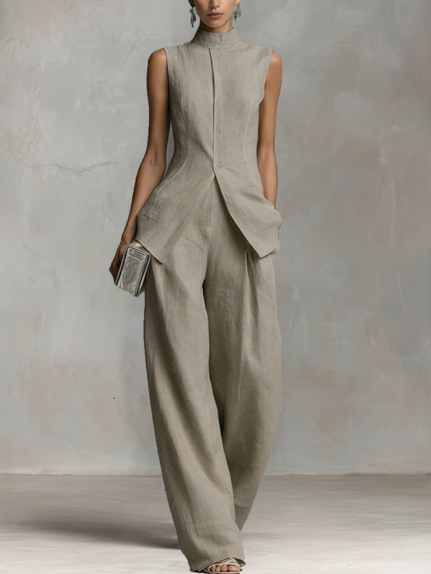 Linen Sleeveless Wide-Leg Set