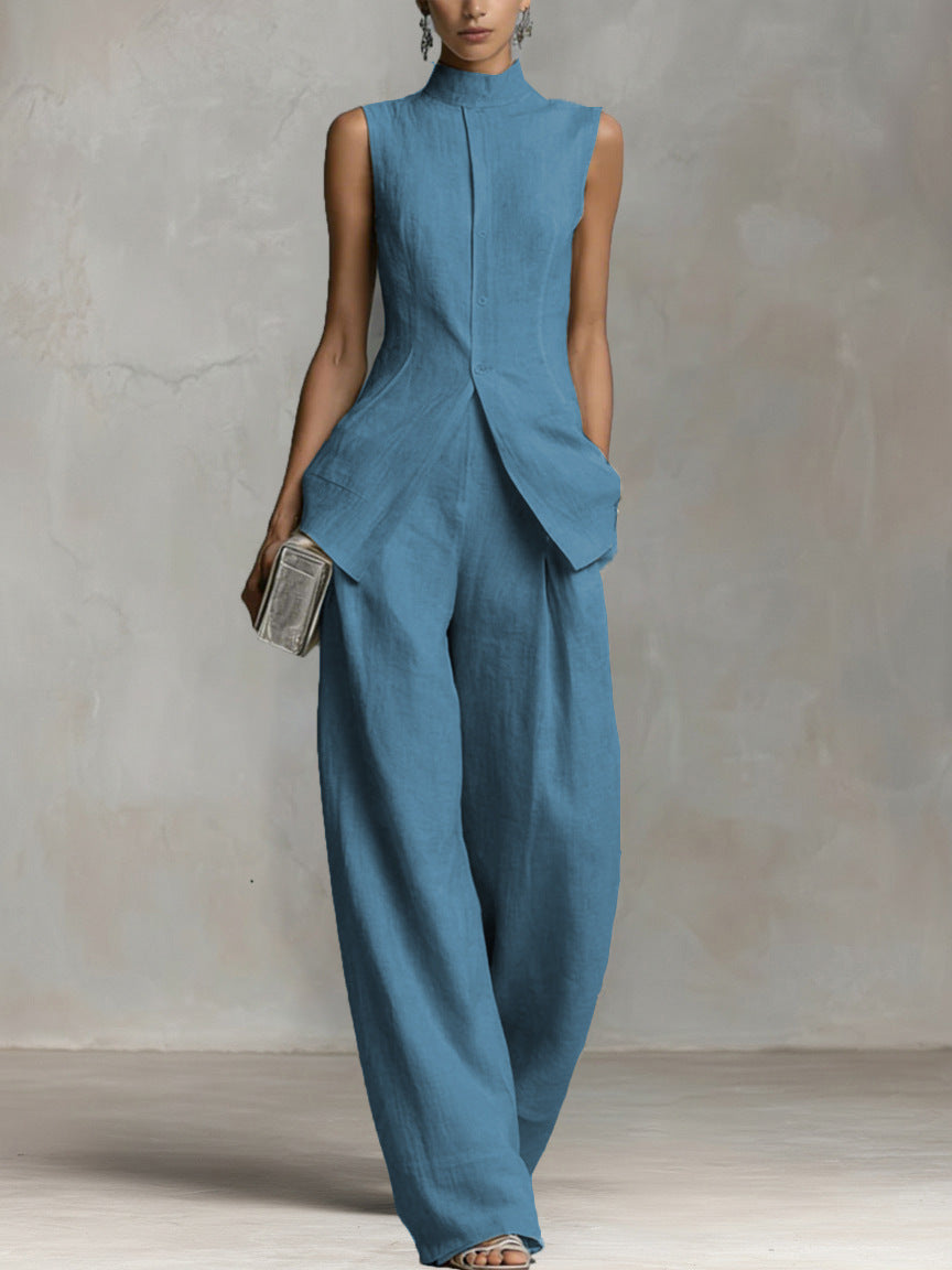 Linen Sleeveless Wide-Leg Set