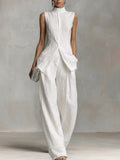 Linen Sleeveless Wide-Leg Set