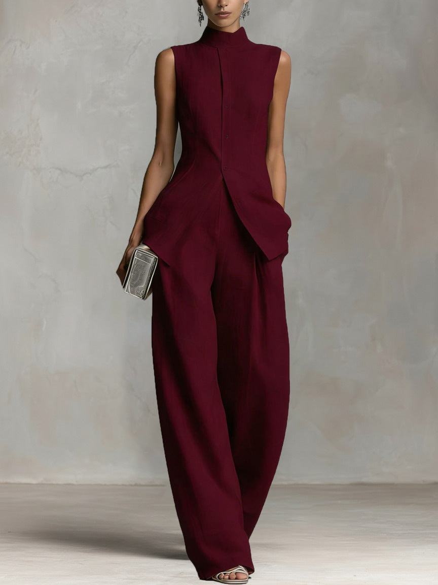 Linen Sleeveless Wide-Leg Set