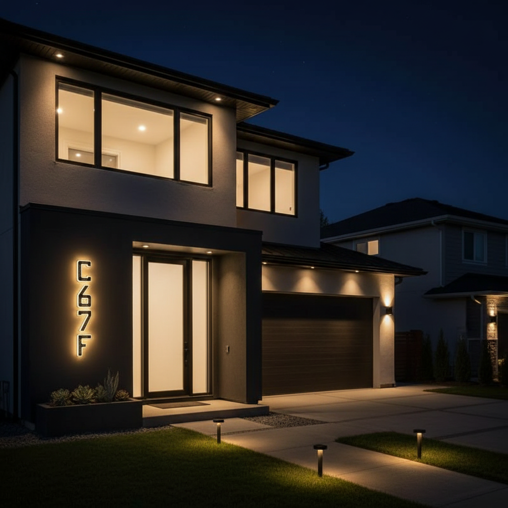 Solar Powered House Address Illuminated Number Signs
