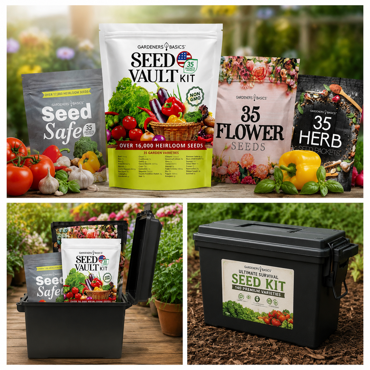 Ultimate Survival Seed Kit: 140 Varieties for Self-Sufficient Gardens & Food Storage Home Planting Open Pollinated Seeds Premium Lawn Seeds