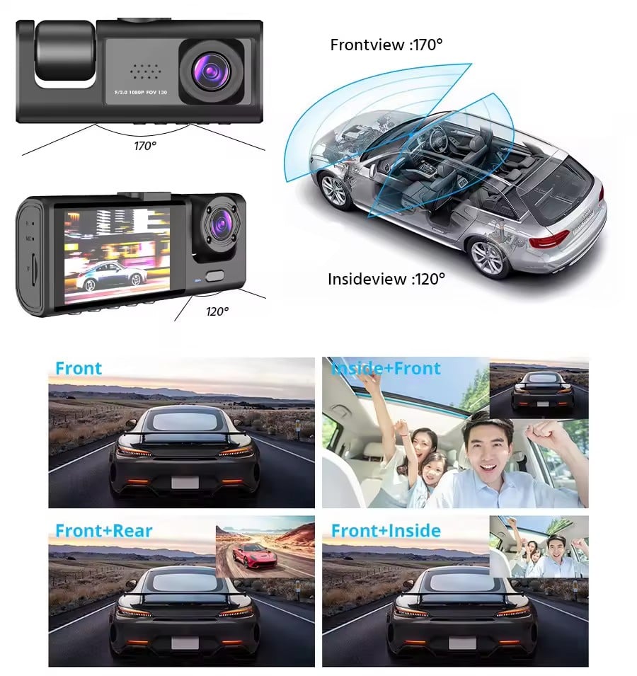 2-Inch Screen Wifi Link 1080P HD Dashcam with Night Vision 2 or 3 Lenses📸