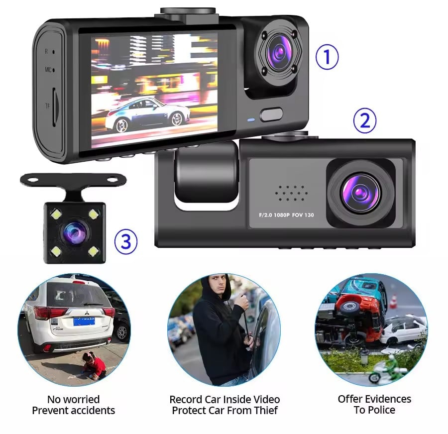 2-Inch Screen Wifi Link 1080P HD Dashcam with Night Vision 2 or 3 Lenses📸