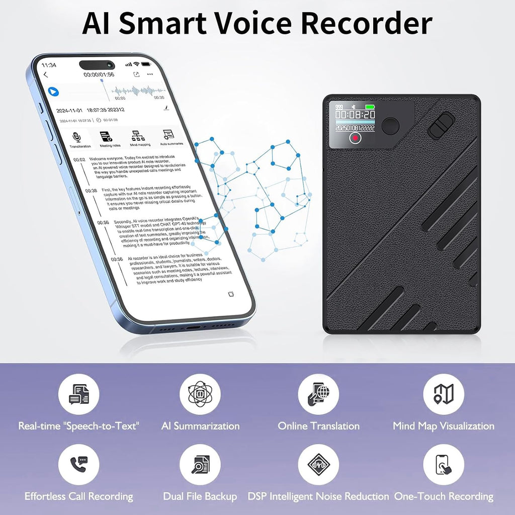 🎙️ AI Smart Voice Recorder: Unlimited Transcription & Multidimensional Summaries – 113 Languages Support for Meetings, Interviews & Lectures – Portable AI Note-Taking Hub ☁️