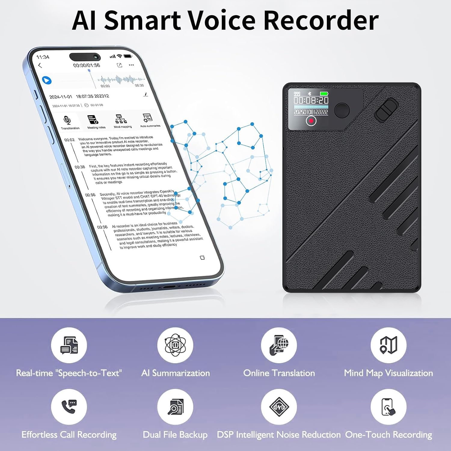 🎙️ AI Smart Voice Recorder: Unlimited Transcription & Multidimensional Summaries – 113 Languages Support for Meetings, Interviews & Lectures – Portable AI Note-Taking Hub ☁️