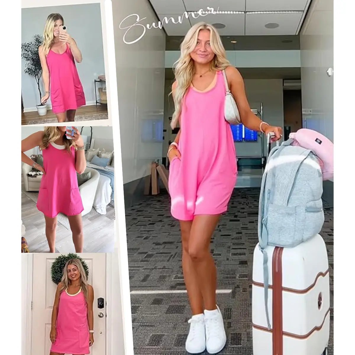 🔥 Women's Summer Sleeveless Mini Dress with Built-in Shorts V Neck Spaghetti Straps Athletic Shorts Tennis Dress with Pockets