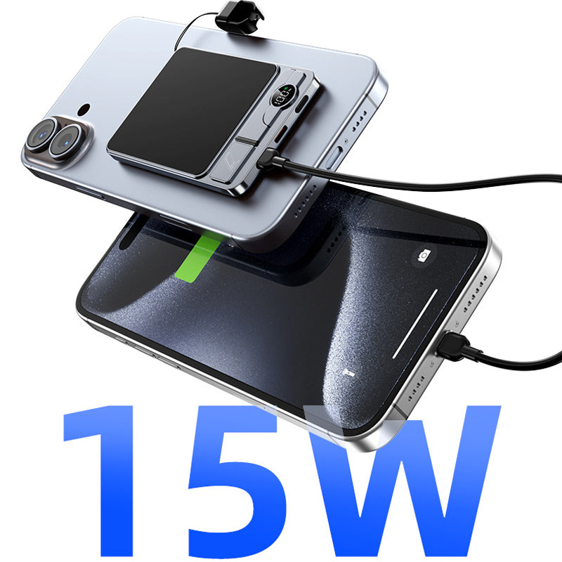 🔋 3-in-1 Magnetic Portable Charger – Wireless, Built-in Stand, Slim 🍃