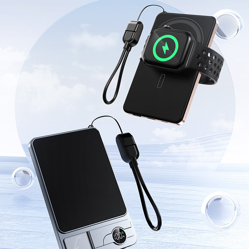 🔋 3-in-1 Magnetic Portable Charger – Wireless, Built-in Stand, Slim 🍃