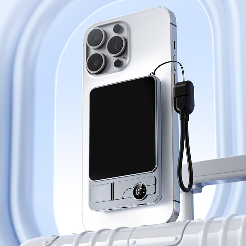 🔋 3-in-1 Magnetic Portable Charger – Wireless, Built-in Stand, Slim 🍃