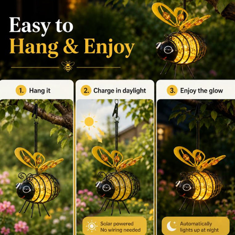 🔥 Limited-Time 50% OFF | Hanging Solar Bee Light – Warm Amber Glow for Garden Nights 🐝✨